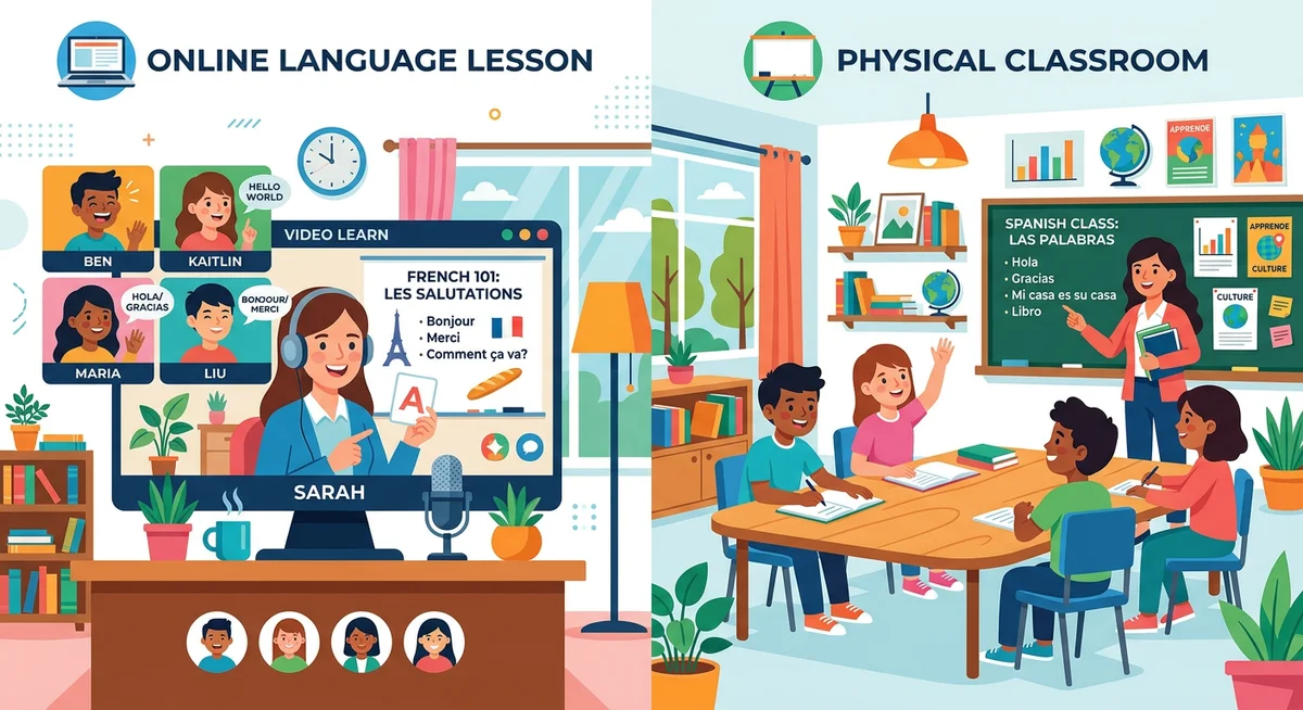 Online vs Präsenzunterricht Sprachkurs Vergleich