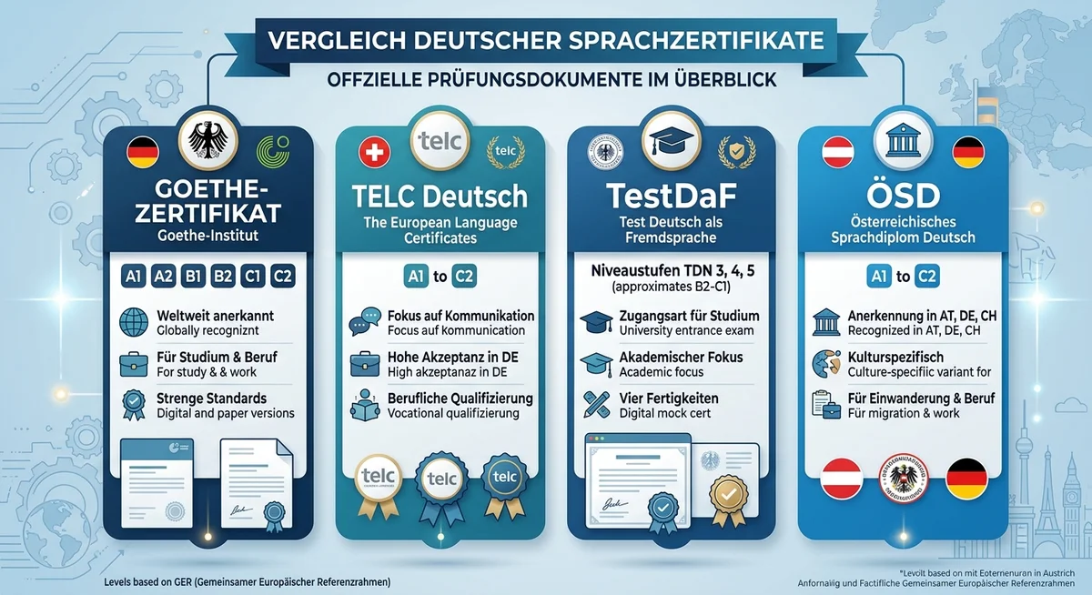 TELC TestDaF DSH Deutschzertifikat Vergleich