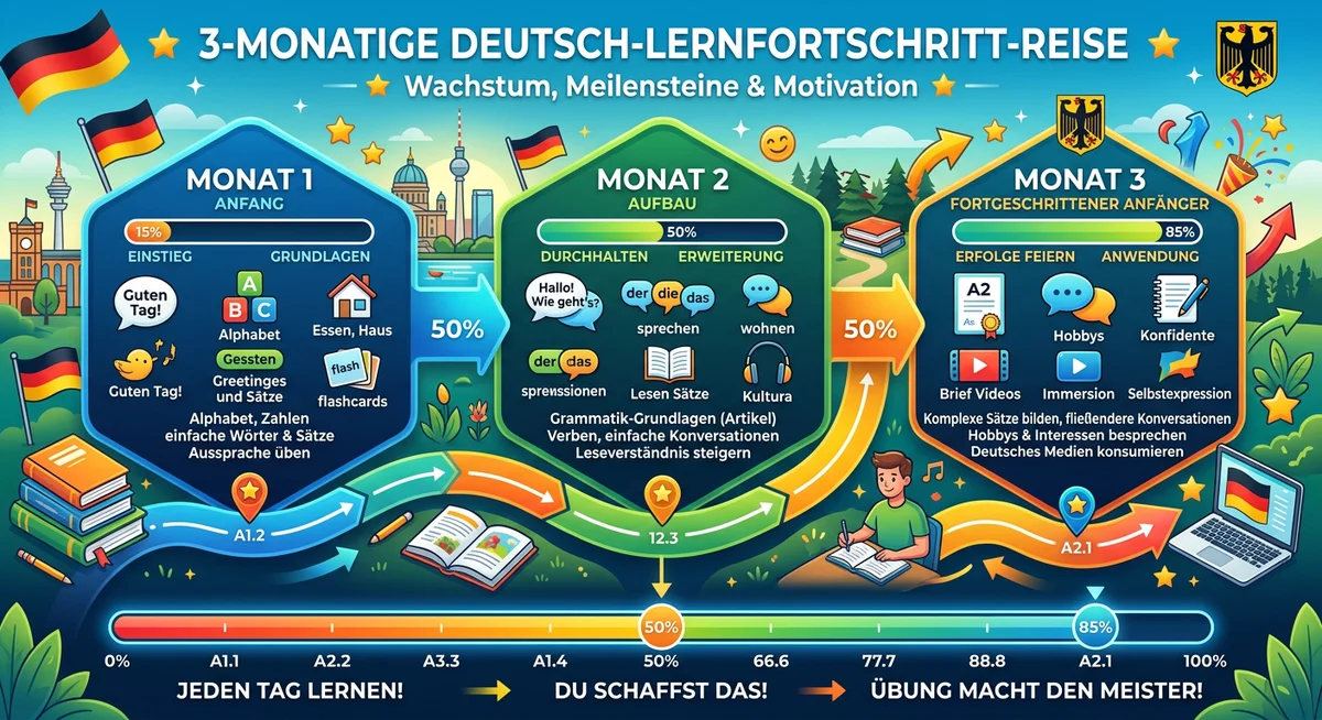 Deutsch lernen in 3 Monaten Fortschritt Timeline