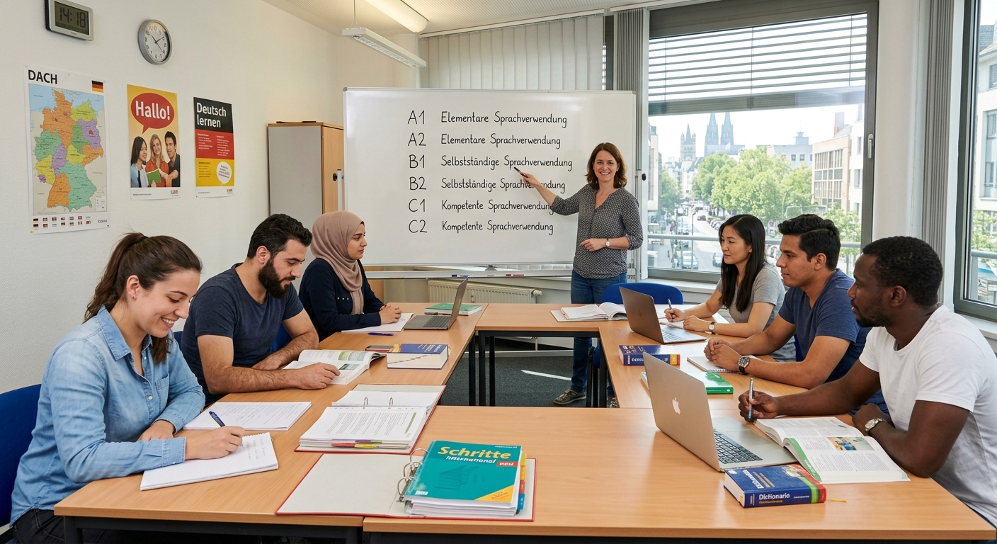 Deutschkurs Niveau A1 bis C2 - Lernende in einer deutschen Sprachschule