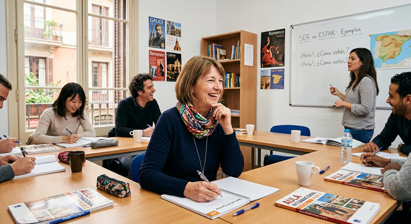 Deutschsprachige Lernende in einer Sprachschule im Ausland beim Spanischkurs